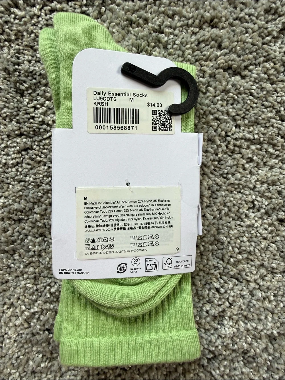 lululemon athletica Light Green Daily Essential Crew Socks